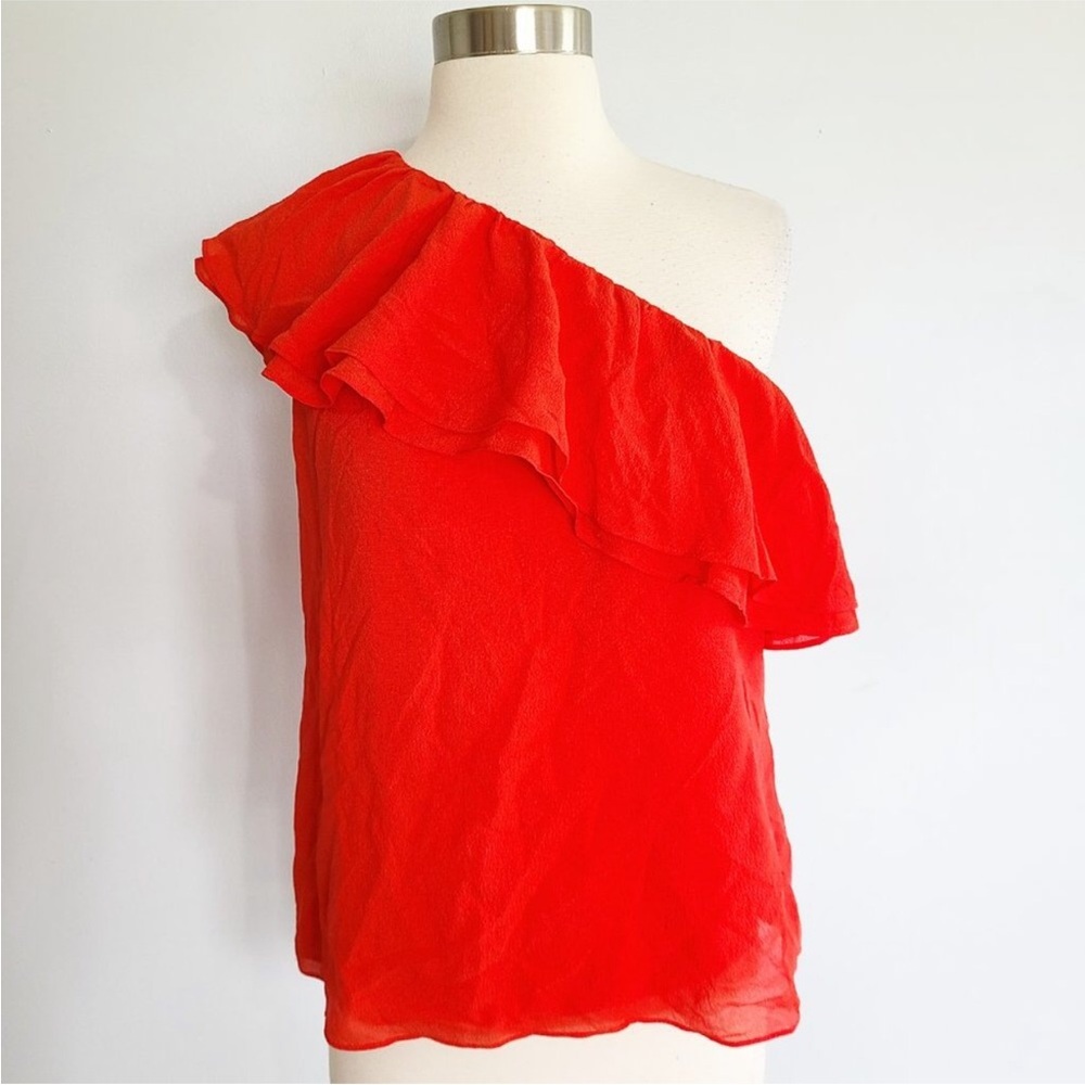 Rebecca Taylor One Shoulder Ruffled Silk Blouse Womens Small S NEW